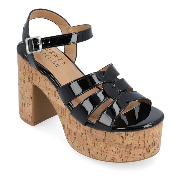 Journee Collection Womens Jania Platform Sandals Black 7 Block Heel MSRP $59 - Picture 1 of 4